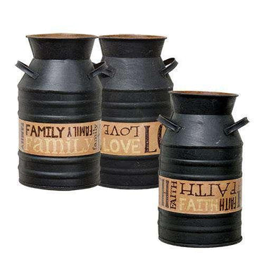 Family, Love, Faith Milk Can, Asst. - The Fox Decor
